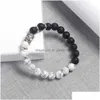 Bracciale con perline testa di Buddha turchese bianco di alta qualità con perline per donna fatto a mano 8 mm perline di pietra lavica curativa gioielli Dhgarden Dhpfu