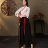 Stage Wear Chinese Dress Ancient Hanfu Kimono Black White Red Dresses Embroidery Martial Arts Style Dance Cosplay Costumes