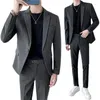 Men's Suits 2024 Foreign Trade (suit Trousers) Two-piece Slim-fit Stripes British Fashion Casual Business Retro Evening Dress