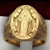 Anneaux HOYON élégant unisexe 14k or jaune couleur bague pour hommes bijoux cadeau vierge marie bénédiction Badge sculpté à la main anneau religieux