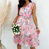Casual jurken dames bedrukte zonnejurk sexy bloemen v-hals stropdas zwangerschap maxi voor dames zomer 100 katoenen jurk