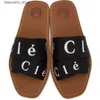 Chinelos Designer Sandálias Woody Marca de Luxo Canvas Square Toe Carta Bordado Verão Moda Sandália Flat Bottomed Mule Beach Q240221