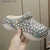 Tofflor kvinnor sommar lyxiga tofflor glans strass dekoration sandaler tjocka botten strand glider mjuk mode casual sko kvinnlig 36-41 Q240221