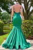 Nieuwe Mermaid Prom Dresses Sexy Open Back Diepe V-hals Applicaties Kralen Ruches Lange Satijn Avondjurken Formele Gelegenheid vestidos