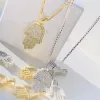 Necklaces New Hamsa Hand Of Fatima Pendant Necklace Gold Color Iced Out Cubic Zirconia Charm Chain Hip Hop Women Men Jewelry
