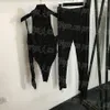 Siyah Kadınlar Bodysuit Bacak Pantolon Set Seksi Elmas Parlak Tenli Vücut Üst Kıyafetler Luuxry Tasarımcısı Siyah Gym Sportif Tayt Setleri