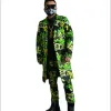 Suits Green Graffiti Tryckt Hip Hop Long Suit Coat Pants Outfits Man Singer Bar Nightclub Frisör Party Club Dance Stage Set