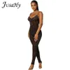 Jusahy Leopard Print Flocking Jumpsuit for Women Fashion Tleevevele Bez pleców bez pleców, swobodne stroje z wysokiej strefii 240219