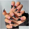 Unghie finte 24 pezzi/scatola Punte per unghie lunghe a stiletto Gradiente Nero Indossare Fl Er Patch per manicure Premere su Art Unghie per ragazze Consegna a goccia Othrk