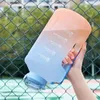 Waterflessen 1.5L/2.3L Grote Capaciteit Fles Stro Cup Gradiëntkleur Plastic Bekers Met Tijd Marker Outdoor Fitness Sport