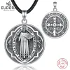 المعلقات Eudora Real 925 Sterling Silver Saint Benedict Medal Necklace for Men نساء San Benedict Cross تميمة المجوهرات الدينية