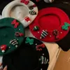 Berets Christmas Est Vintage Red Hat Winter Bow Xmas Tree Beret Warm Student Cap Painter Hats For Women Fashion Accessories