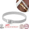 Bangles Hot Selling 925 Silver Reflexions Series Woven Mesh Original Women's Logo Multi Loop Watch Bracelet Wedding DIY Charm Jewelry