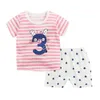 Set di abbigliamento Set da bambino t-shirt + pantaloni corti 2 pezzi Set Vestiti estivi per bambini Vestiti per neonato Ragazza Cartone animato in cotone per bambini (camicia + pantaloni) 0-4T