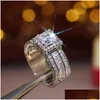 Anneaux de mariage Anneaux Bijoux de luxe uniques Princesse Cut Whie Topaz Cz Diamond Party Eternity Femmes Bague de mariage Bague Cadeau Drop Deliver Otzag