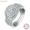 Rings Newshe Wedding Rings Set for Women 3Pcs Stackable 925 Sterling Silver Bridal Luxury Jewelry Halo Round Cut AAAAA Cubic Zircon