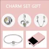 Armbanden 5st/parti silver 925 original söt katt tass fotavtryck djur charm set armband med rosa låda bröllopsdag smycken gåva