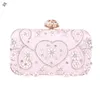 Waist Bags Handmade Pearls& Rhinestones Pink Make-up Ladies Hard Shell-clutch Gold Flower Lock Handbag