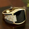 Band Rings Classic Men's Ring Fashion Metal Gold Color Inlaid Black Stone Zircon Punk For Men