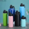 Bouteilles d'eau Bouteille d'eau en acier inoxydable de 18 oz 32 oz 40 oz 64 oz avec couvercle en paille grande capacité Hydroes Thermos flacon isolé sous vide pour le Sport YQ240221