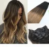 2 6 18 Clipe em extensões de cabelo humano Balayage Ombre Castanho médio com cinza loiro Balayage Destaques 120 gramas 7 peças 4335421