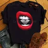 T-shirt pour femmes T-shirt sexy diamants colorés à lèvres imprimé à manches courtes à manches courtes décontractées