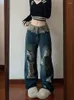 Dżinsowe jeansy modx vintage rozerwane kobiety grunge 90. estetyczne gyaru w stylu high street w lupgy dżinsowe spodnie Y2K Streetwear Koreańska moda