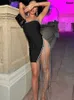 Podstawowe sukienki swobodne Kaaazi Summer New Tassel Tleeveveless podzielona mini sukienka Seksowna kobiety krótka sukienka Backless Back Slim Fit Club Vestidos T240221