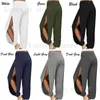 Spodnie damskie Capris Women Fashion Spodnie Wysokie pasmo rozcięte szerokie nogę Pani Gym Leggingi swobodne puste pojemniki na siłownię na siłownię noszenie t240227