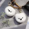 Cute Real Genuine Fur Dog Puppy Toy Pompom Ball Bag Charm Keychain Pendant Kids Toy Gift3036