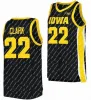 22 Caitlin Clark Jersey Iowa Hawkeyes 여자 대학 농구 유니폼 검은 흰색 옐로우