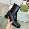 Hoge hak enkellaarsjes met lettergesp HORSEBIT BOOT Volnerf leer Ronde neus Rits aan de zijkant Blokhak Modelaarzen Damesschoenen Luxe designer laarsjes 35-42 1,25 05