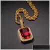 Ожерелья с подвесками Мужские ожерелья в стиле хип-хоп Ювелирные изделия Новая мода Драгоценный камень Красный Розовый Рубин с цепочкой M24Inch Twist Drop Del Dhj8M