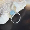 Rings Blue Sea Treasu Natural Stone Birthstone Solitaire Sterling Silver Color Wire Wrapped Wedding Rings For Women Jewelry Handmade