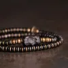 Armbänder Multi -Layer -Ebenholz -Abstandshalterarmband Altkupfer konkav konvexe schwarze Holzhandgeschnitzte Schmuck Unisex für männliche weibliche Accessoires