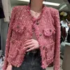 Vestes pour femmes veste automne hiver rose Tweed petit manteau de parfum court coréen ample sens avancé tempérament hauts C21