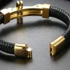 Armband Cross Leather Wrap Armband för män Kohid Bangles Solid rostfritt stål Homme Charm Armbanden till hands smycken tillbehör