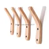 Hooks Rails Natural Wooden Coat Hook Study Wall Mounted Clothes Scarf Hat Bag Storage Hanger For Home Living Room Drop Delivery Ga Dhle9