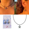 Colar brincos conjunto exclusivo liga jóias balançando estrela e cinco pontas charme neckchain earwear ornamento