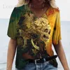 Dames T-shirt Vintage 3D Skull Gedrukte dames T-shirt Casual V-Neck korte mouw Blouses Zomertrend Harajuku pullover losse tops grappige tee T240221