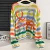 Swetery damskie długie rękawy Mohair Vintage Sweter Kobieta zima 2023 Crewneck wełna tęczowa dzianina pullover design odzież