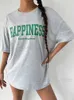 Koszulka damska podwójna szczęście zabawna drukarna kobieta krótkie rękawy osobowość swobodne koszulki vintage duże ubranie All-Math Womens Tops T240221