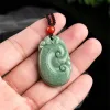 Pingentes retro natural verde jadeite esculpido charme dragão ruyi sorte pingente amuleto colar certificado luxo jade presente do vintage jóias