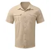 Coton lin hommes chemises à manches courtes été couleur unie col montant décontracté plage Style grande taille mâle M5XL 240219