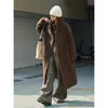 Women's Pants Winter Vintage Brown Wide Leg Halo Dyed Leather Thermal Lining Skin Friendly Breathable Long