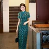 Roupas étnicas Yourqipao 2024 Verde Sexy Lace Stand-up Collar Cheongsam Elegante Retro Banquete Qipao Chinês Tradicional Vestido de Noite para