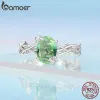 Anneaux Bamoer Vine Ring pour les femmes solides 925 Silver Silver Green Round Gemstone Ring For Wedding Engagement Bijoux BSR466