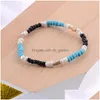 Bangle 4 stks/set Boheems Blauw Wit Handgemaakte Mtilayer Wax Touw Geweven Armband voor Vrouwen Vierkante Kralen Persoonlijkheid Drop Levering Jewe Dhmbu