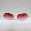 Sunglasses New Rimless C Wire Sunglasses Men Eyewear Women for Summer Diamond Cutting Clear Glasses Metal Frame Oculos Gafas