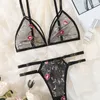 Soutien-gorge Ensembles Sous-vêtements Costume sexy Soutien-gorge transparent Femme 2 pièces Dentelle de broderie florale sans support en acier